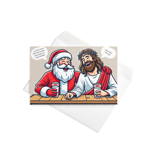 Santa and Jesus at a Bar Funny Christmas Card