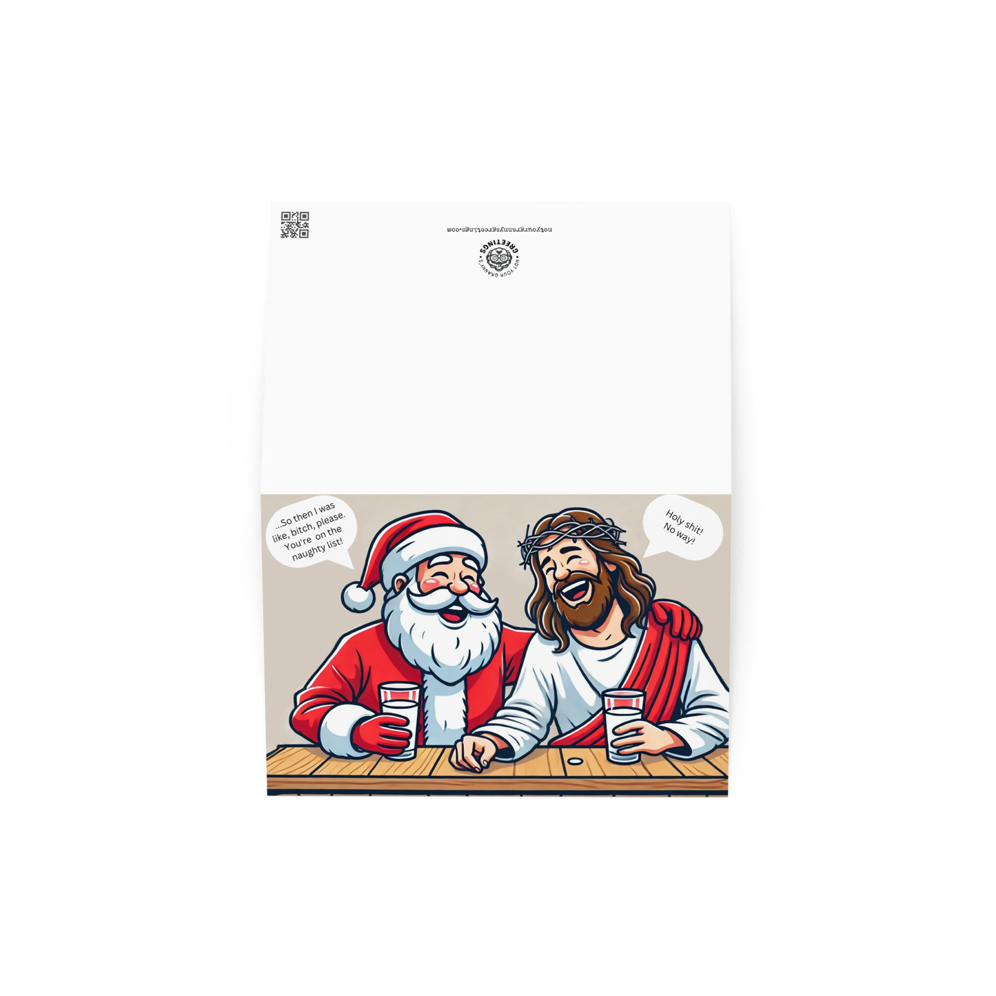 Santa and Jesus Drinking at a Bar Funny Christmas Card