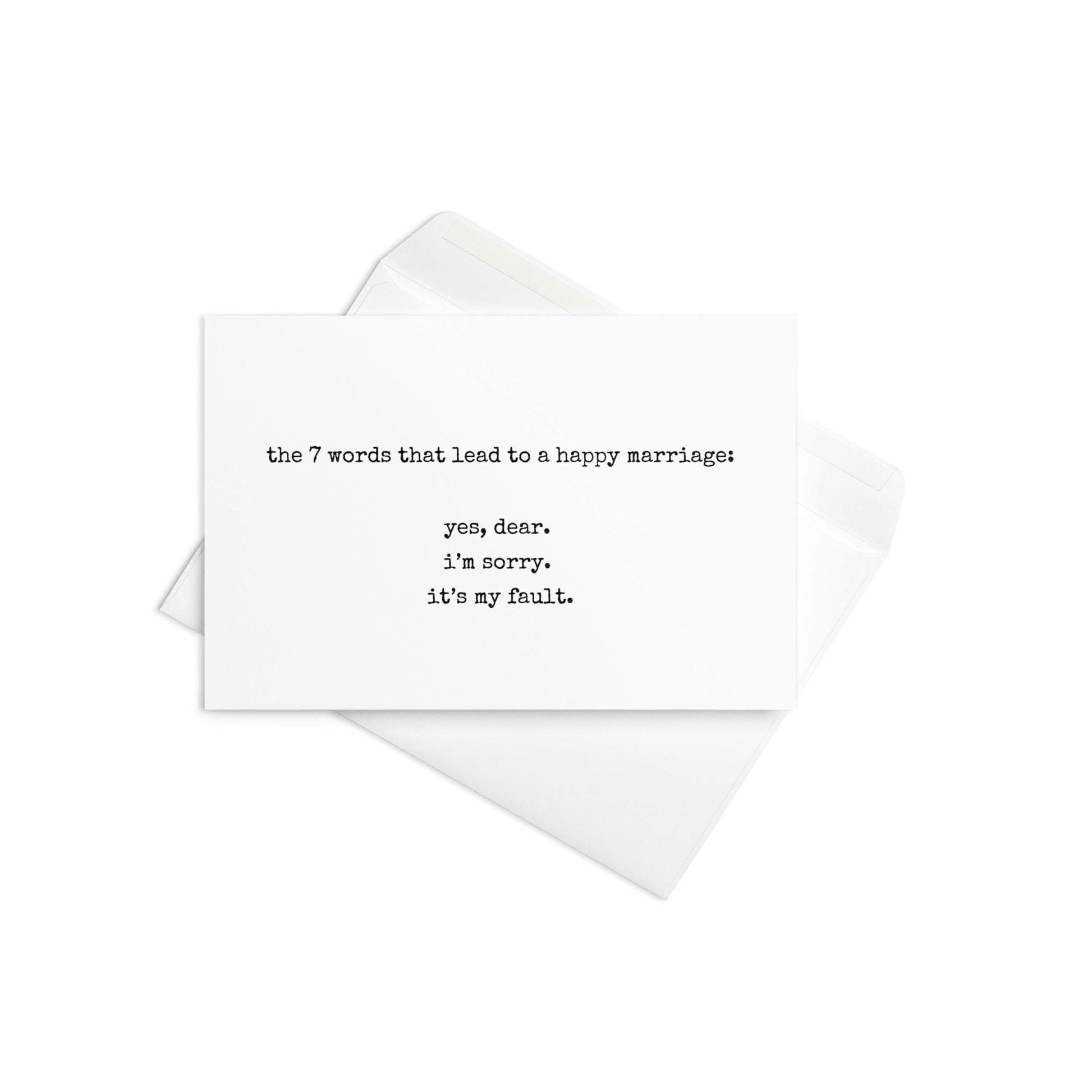 The 7 words that lead to a happy marriage funny greeting card - Not Your Granny's Greetings